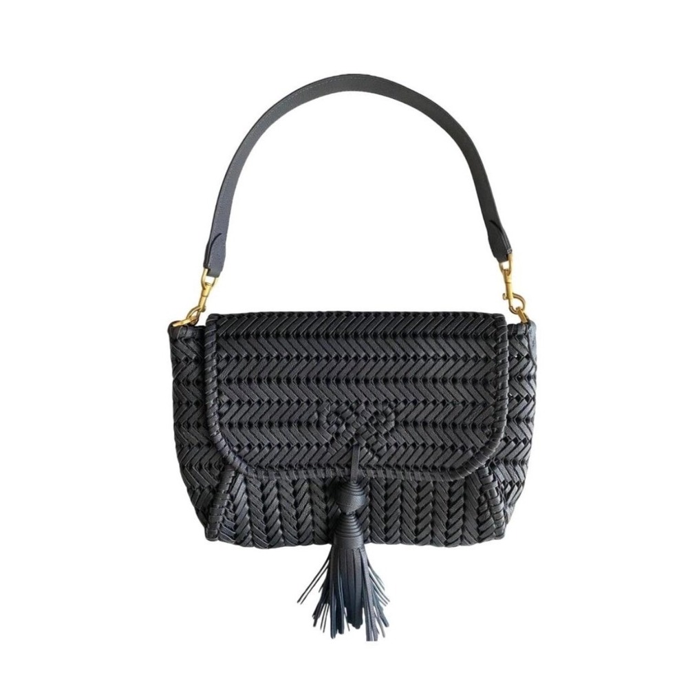 Anya Hindmarach Leather Woven Tassel Shoulder Bag Navy‎ Blue Marine